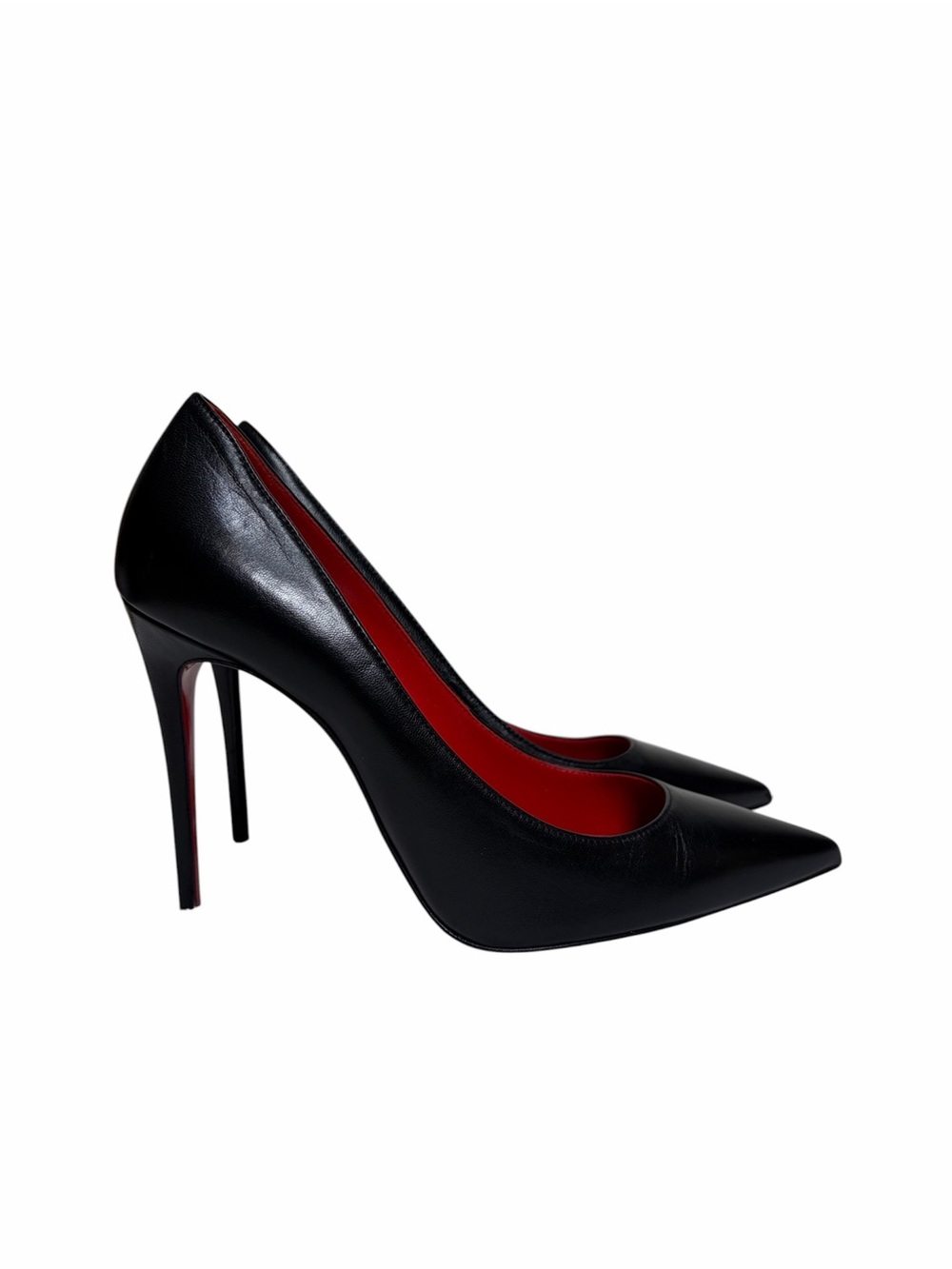 Christian Loubitin Black Pointed-Toe Stiletto Pumps with Red Interior